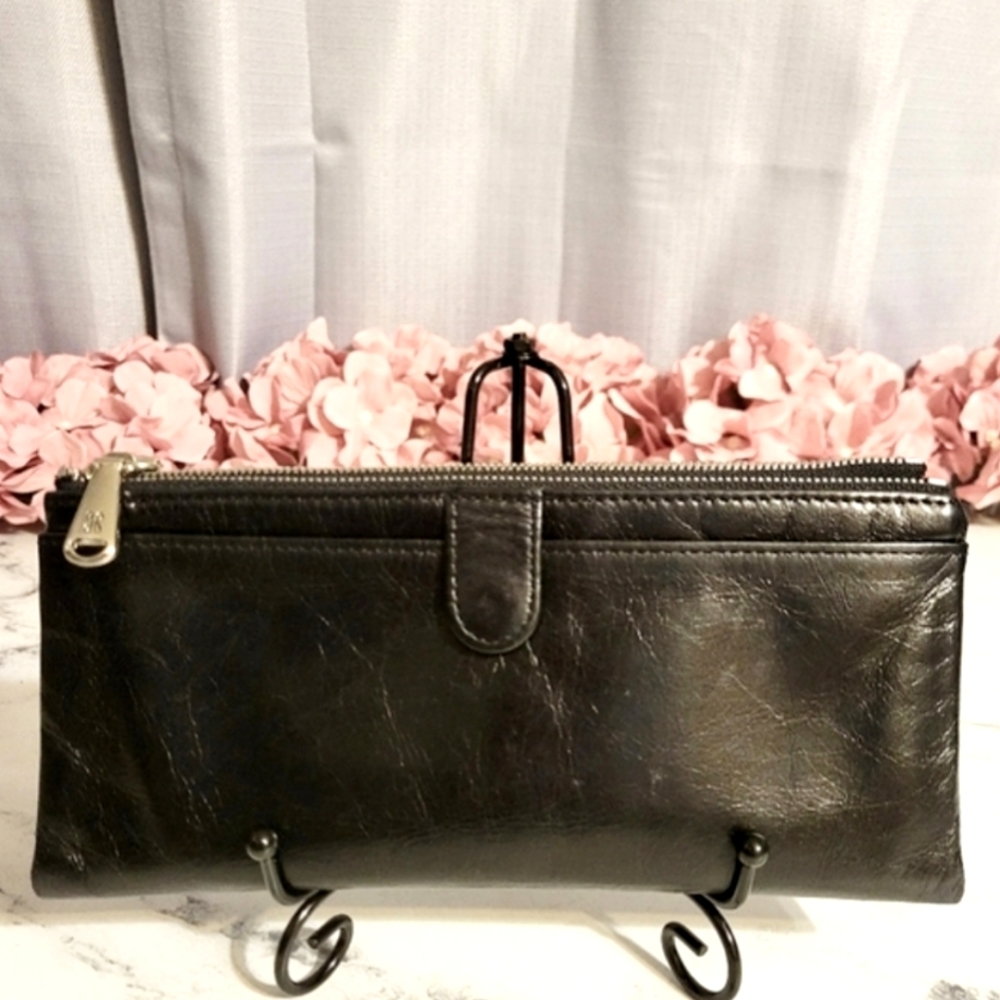 HOBO Shiny Black Leather 'Taylor' Wallet with Wanderlust Lining